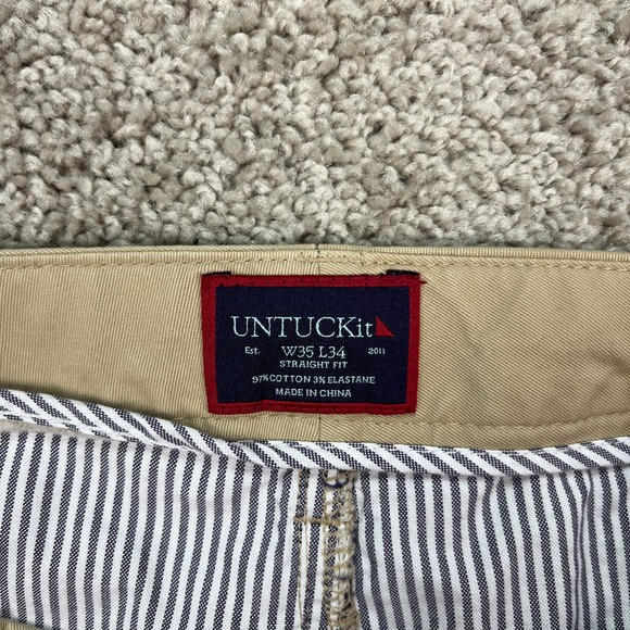 UNTUCKit Pants Mens 35x34 Khaki Tan Straight Fit 5 Pocket Flat Front Twill EUC - Picture 6 of 10